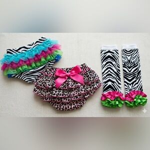 Handmade Maximalist Baby Girl Animal Print Diaper Cover Set-Size 12-18 M
